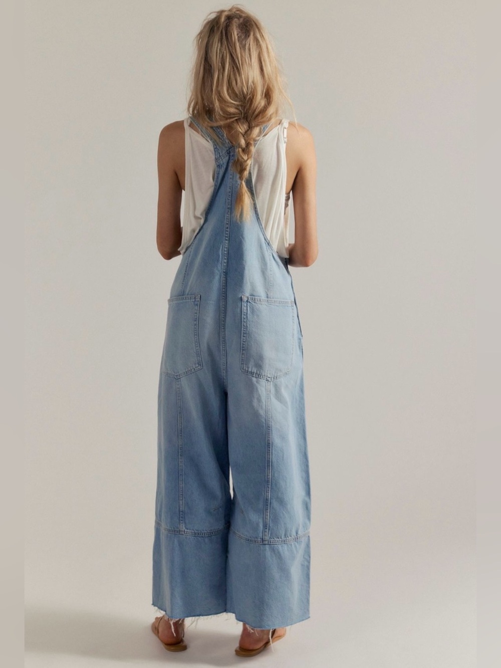 NWT FREE PEOPLE WE THE FREE RAMBLER DENIM OVERALLS GHOST RANCH - Picture 2 of 5